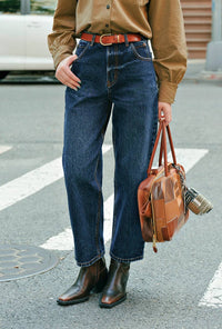 Petite Studio's Bentley Straight Cropped Jeans in Dark Indigo