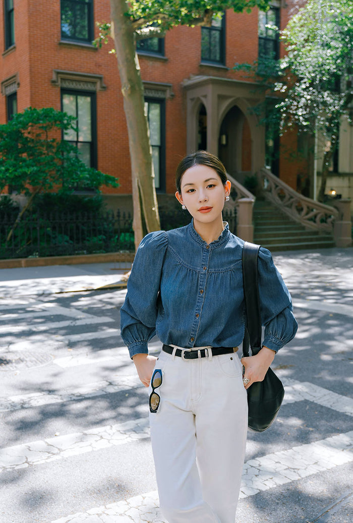 Petite Studio's Bethany Denim Blouse in Indigo