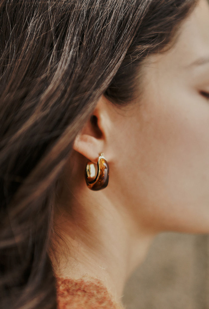 Petite Studio's Camel Acrylic Gold Hoop Earrings