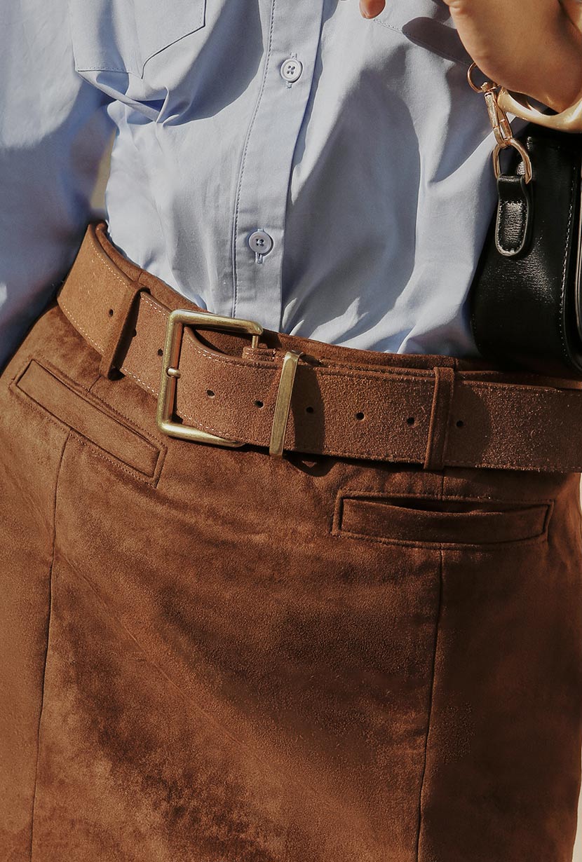 Petite Studio's Camel and Gold Suede Belt