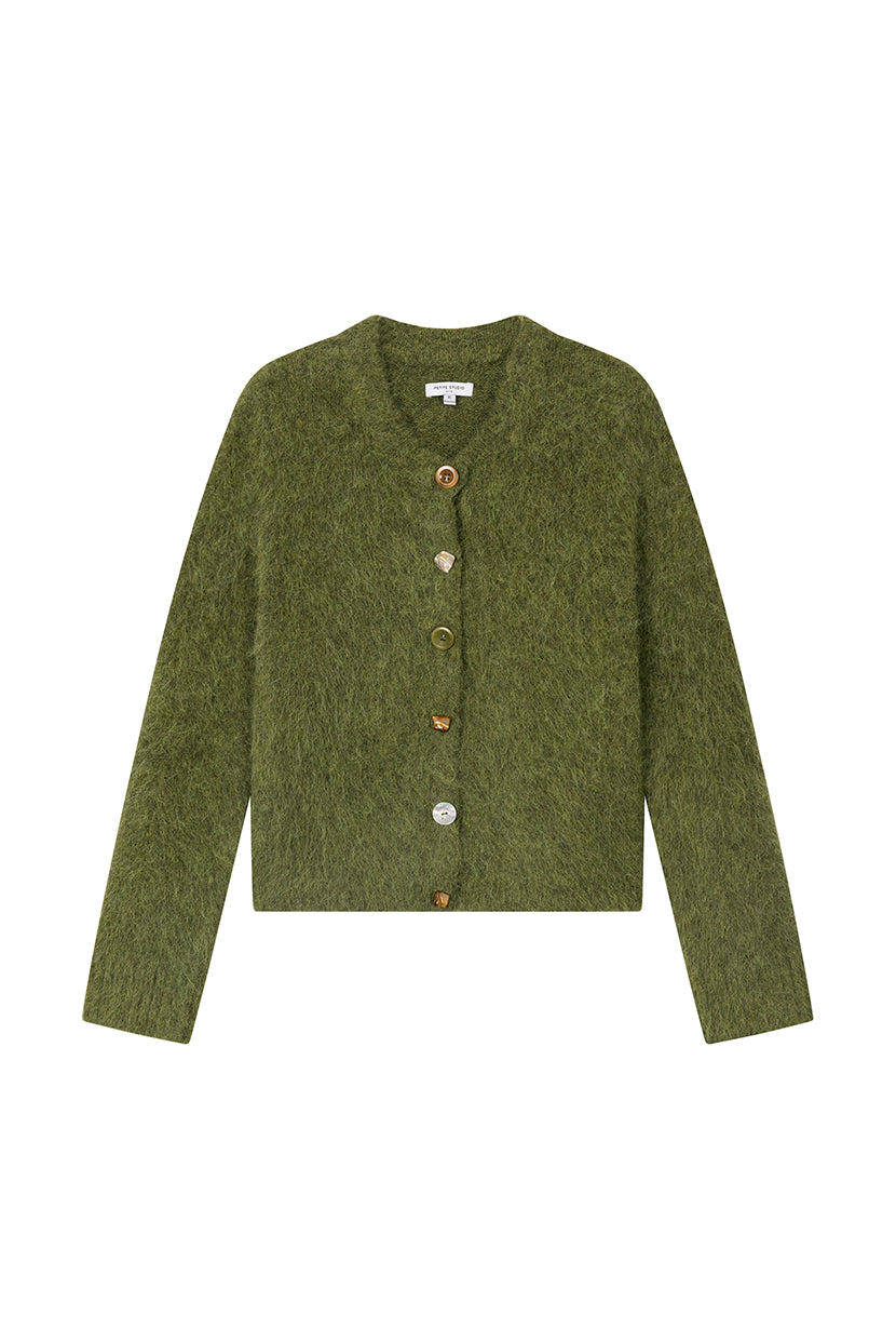 Petite Studio's Brayden Alpaca Cardigan in Olive Green