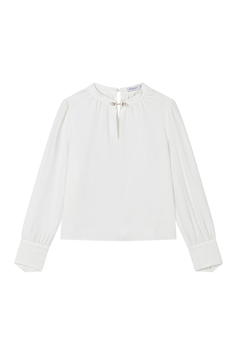 Petite Studio's Office-Appropriate Buvette Pearl Blouse in Ivory