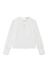 Petite Studio's Office-Appropriate Buvette Pearl Blouse in Ivory
