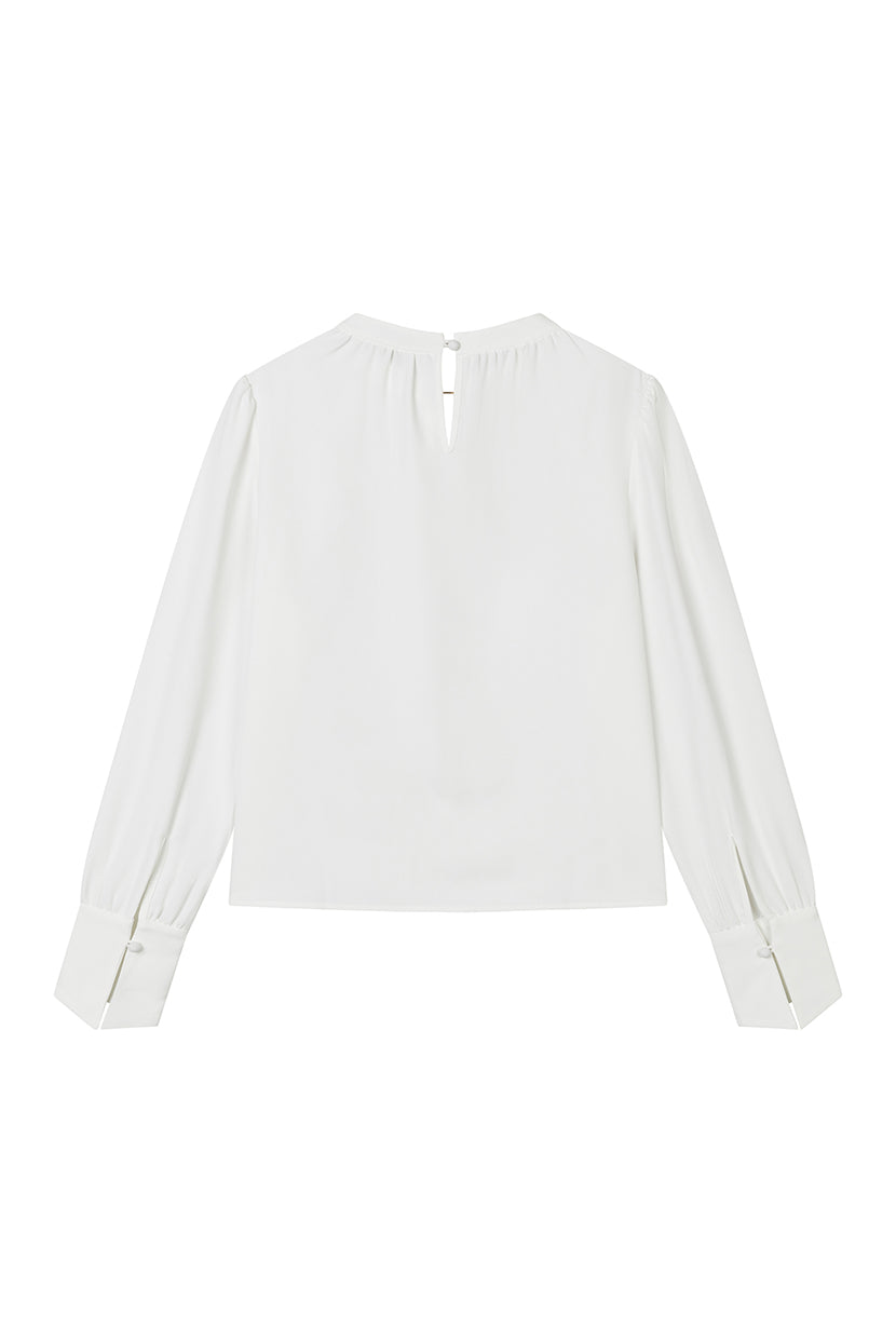 Petite Studio's Office-Appropriate Buvette Pearl Blouse in Ivory