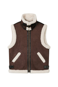 Petite Studio's Camilla Shearling Vest Jacket in Chocolate