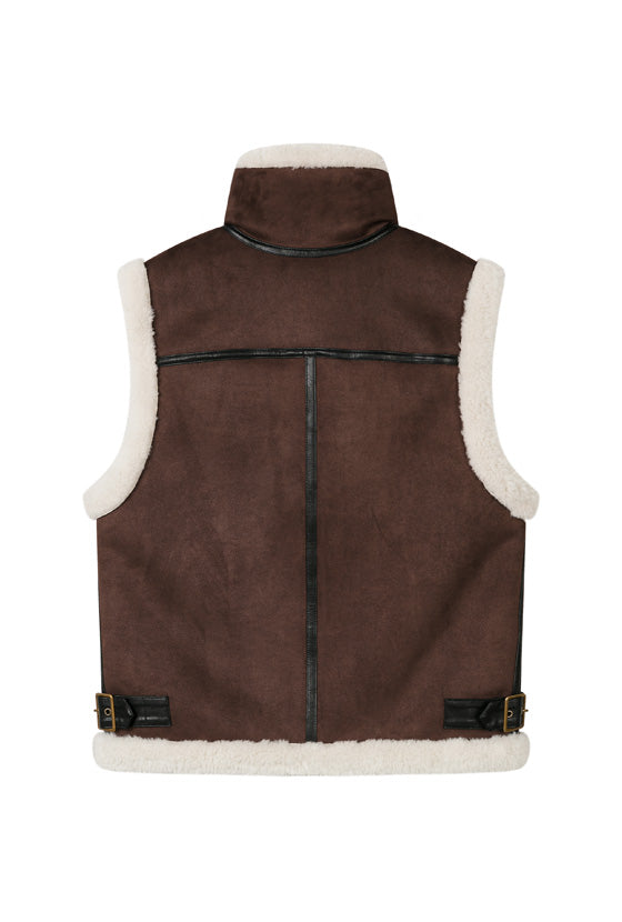 Petite Studio's Camilla Shearling Vest Jacket in Chocolate