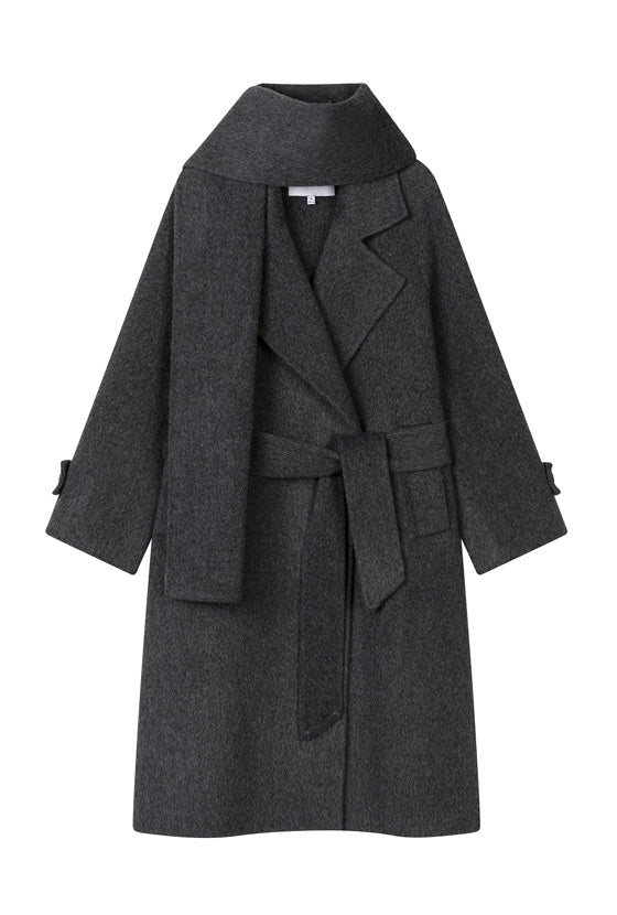 Petite Studio's Carina Wool Scarf Coat in Charcoal