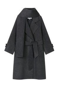 Petite Studio's Carina Wool Scarf Coat in Charcoal