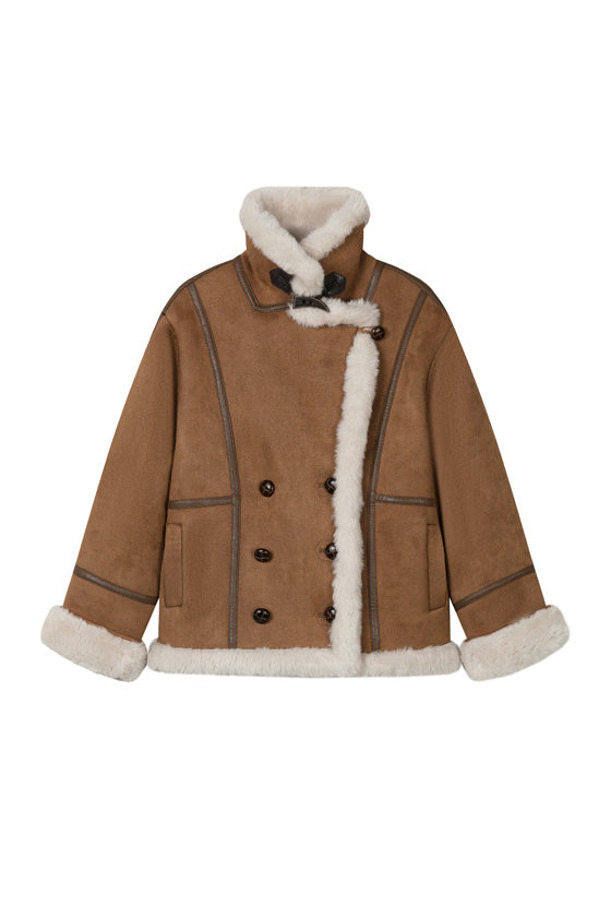 Petite Studio's Callen Suede and Fur Faux Shearling Coat in Tawny