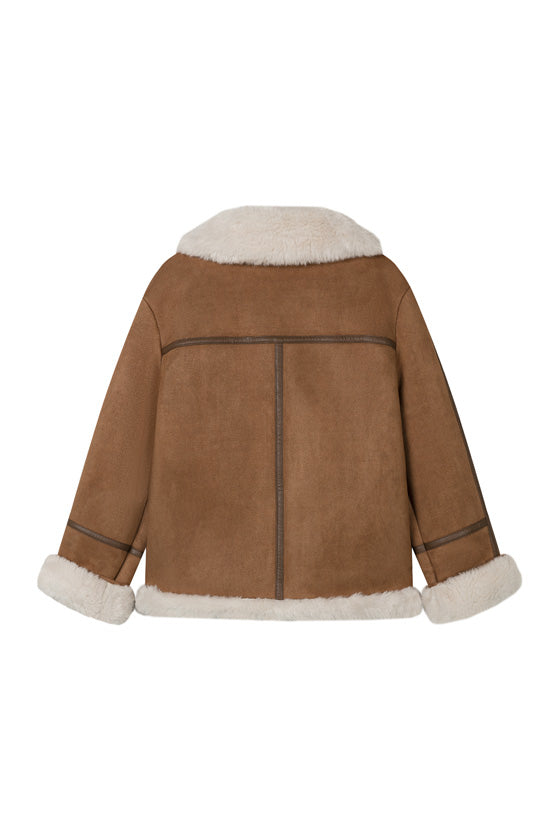 Petite Studio's Callen Suede and Fur Faux Shearling Coat in Tawny