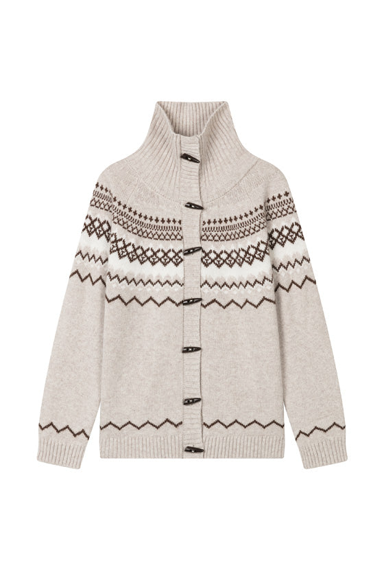 Petite Studio's Cohen Fair Isle Wool Cardigan in Beige