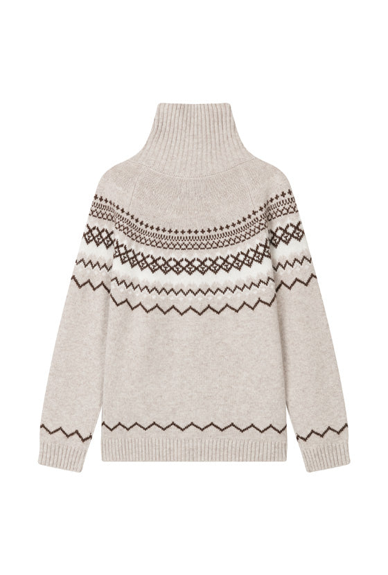 Petite Studio's Cohen Fair Isle Wool Cardigan in Beige
