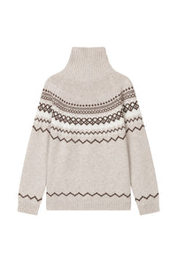 Petite Studio's Cohen Fair Isle Wool Cardigan in Beige