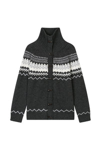 Petite Studio's Cohen Fair Isle Wool Cardigan in Charcoal
