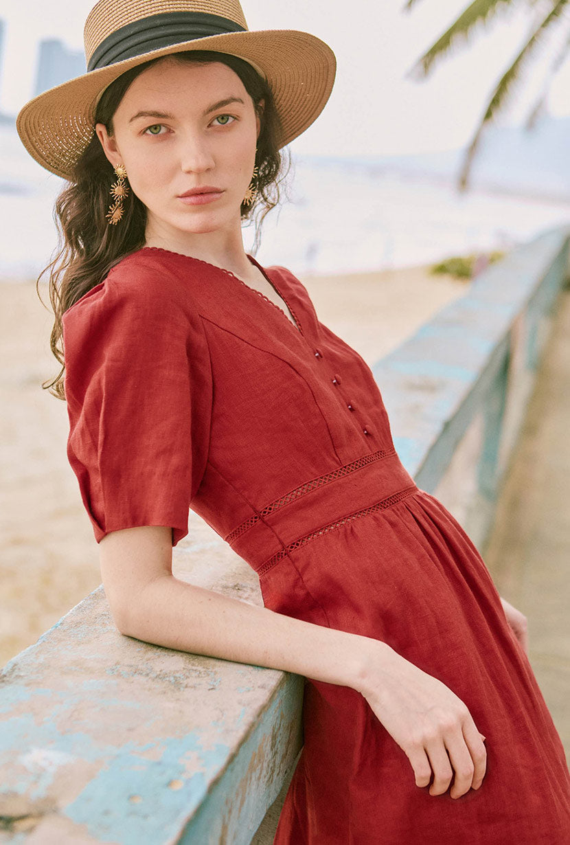 Petite Studio's Meryl Linen Dress in Red