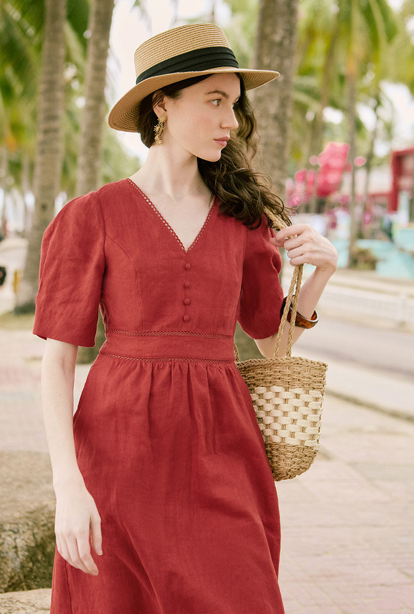 Petite Studio's Meryl Linen Dress in Red