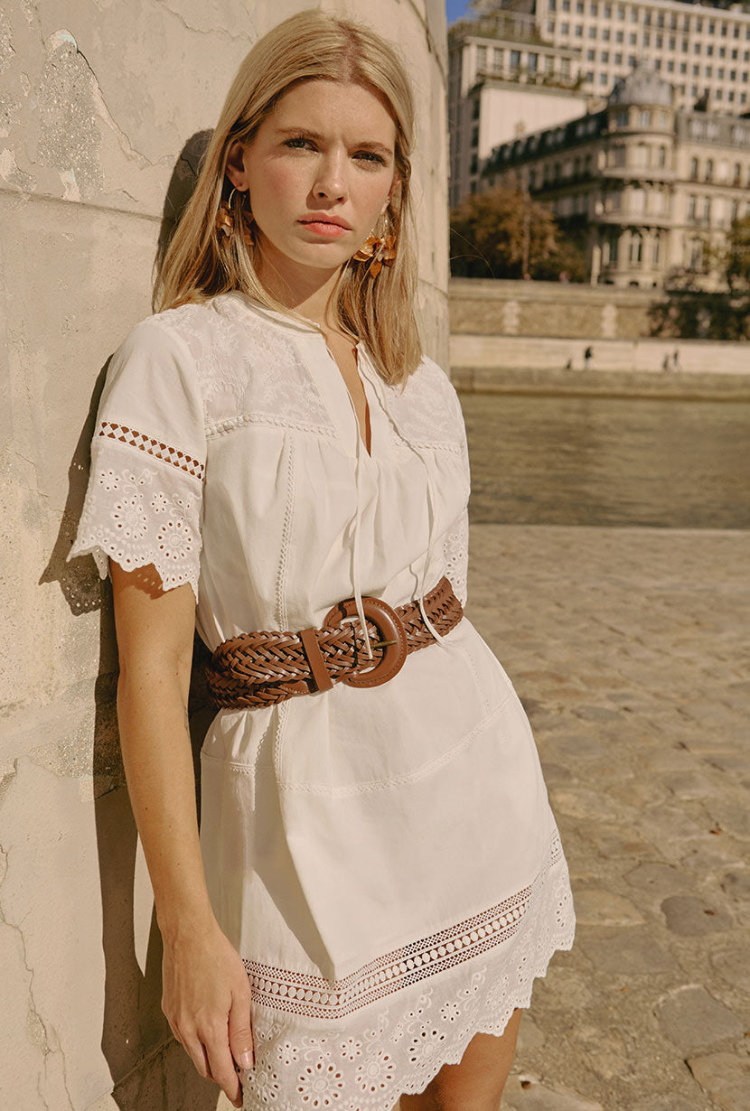 Petite Studio's Gwen Cotton Eyelet Dress in Ivory