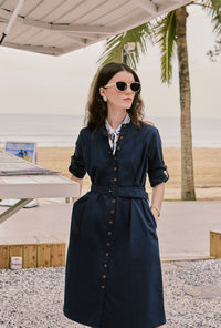 Petite Studio's Miles Cotton Midi Dress in Navy