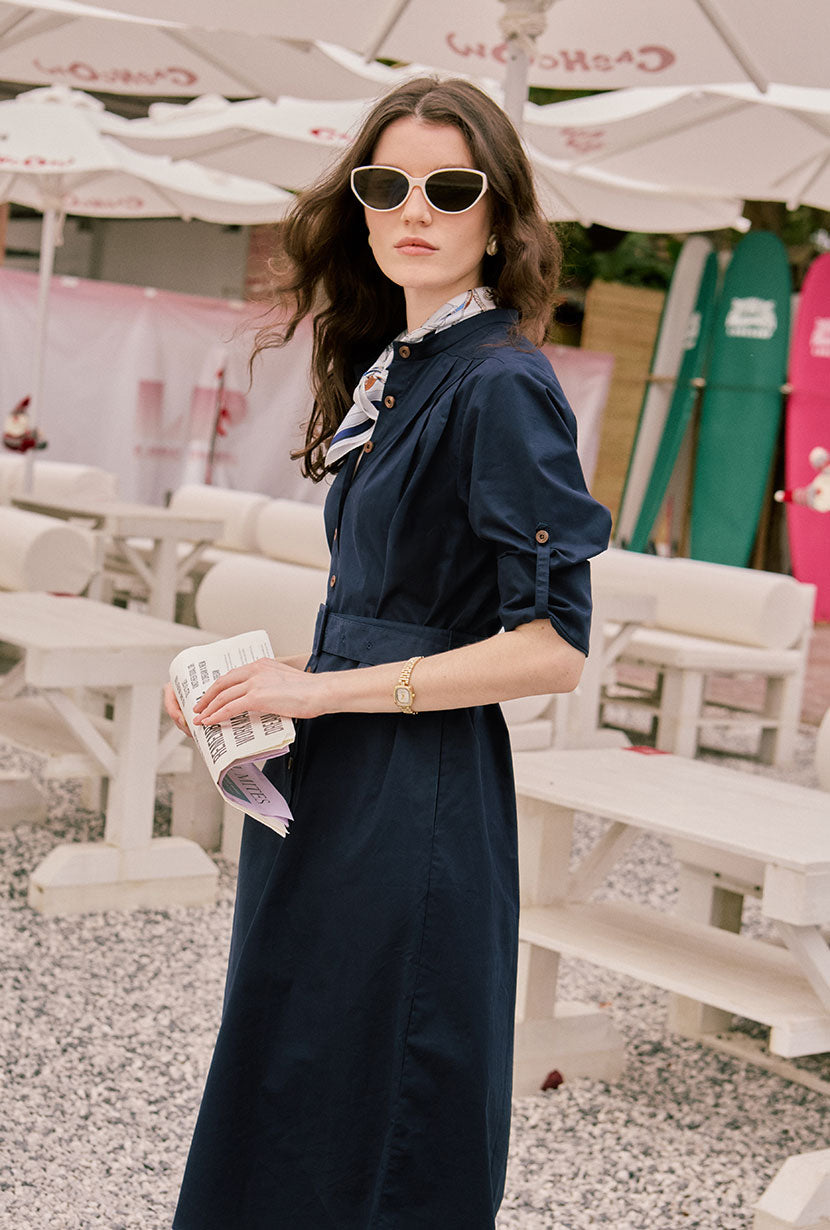 Petite Studio's Miles Cotton Midi Dress in Navy