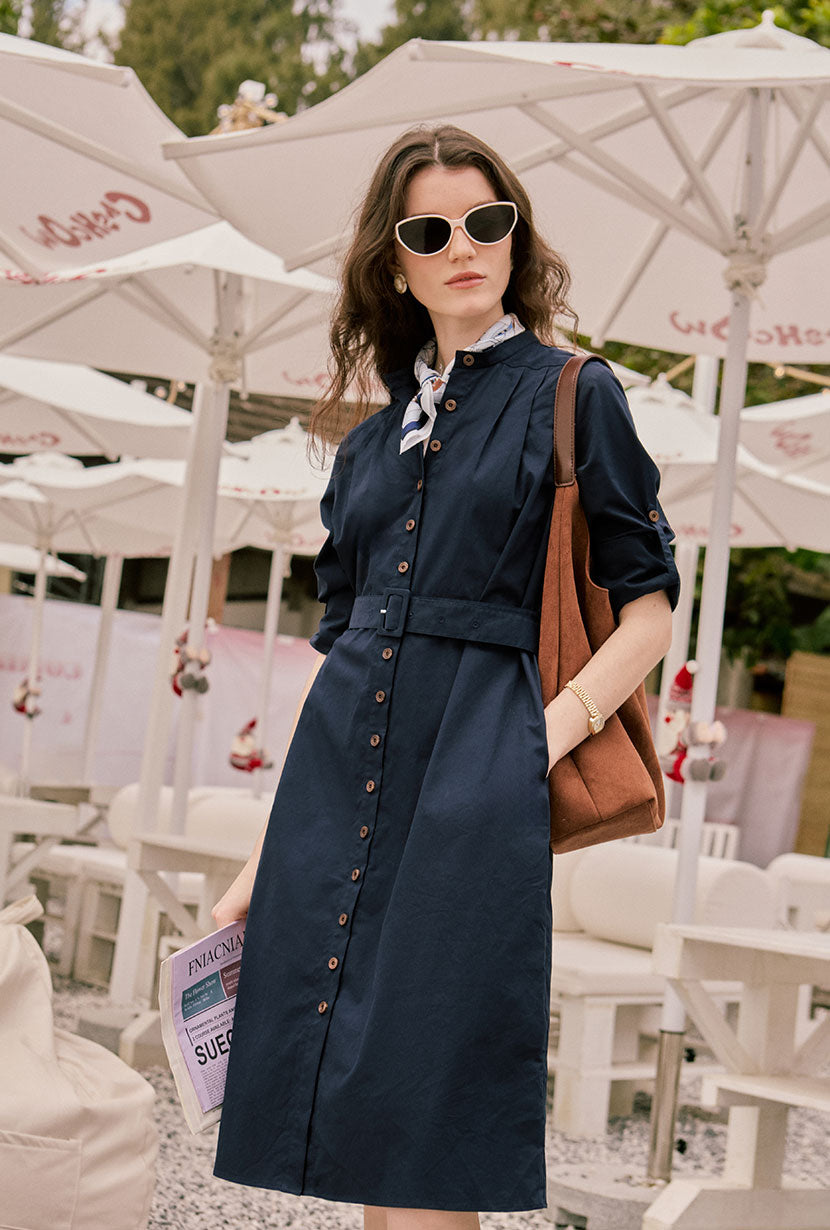 Petite Studio's Miles Cotton Midi Dress in Navy