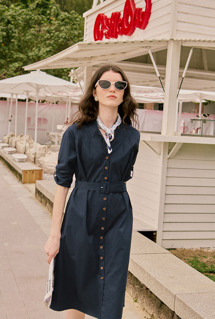 Petite Studio's Miles Cotton Midi Dress in Navy