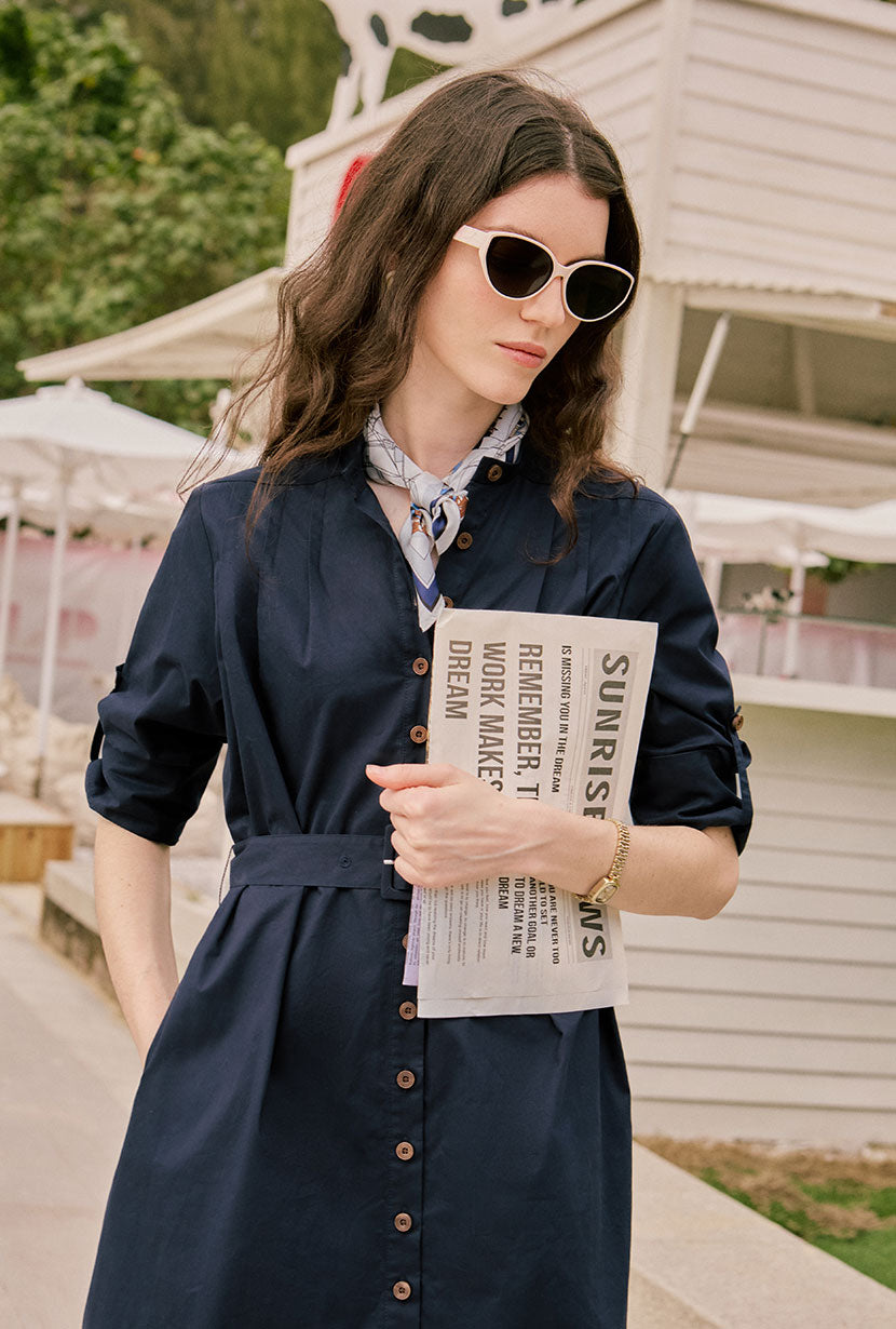 Petite Studio's Miles Cotton Midi Dress in Navy