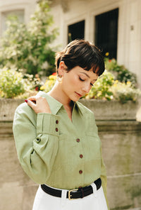 Petite Studio's Benoite Linen Shirt in Olive Green