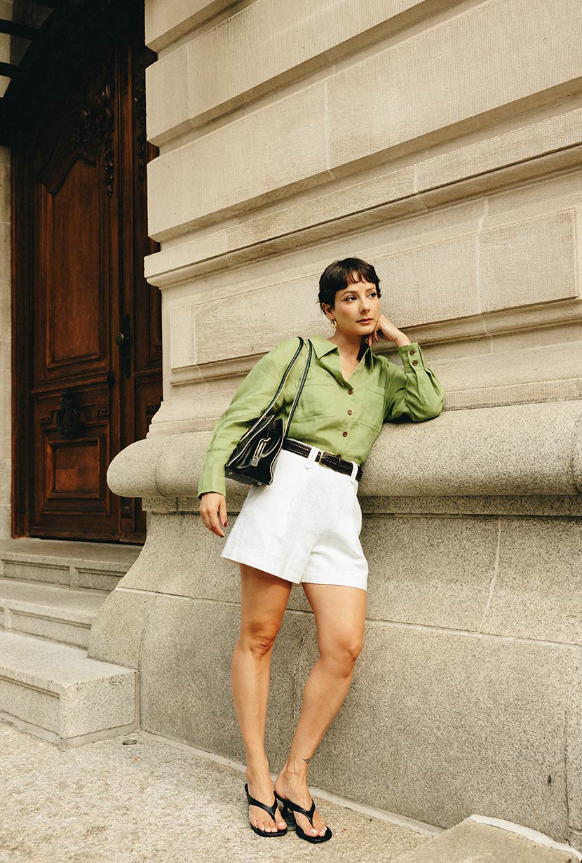 Petite Studio's Benoite Linen Shirt in Olive Green