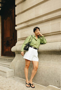 Petite Studio's Benoite Linen Shirt in Olive Green