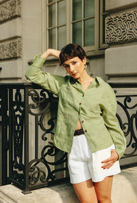 Petite Studio's Benoite Linen Shirt in Olive Green