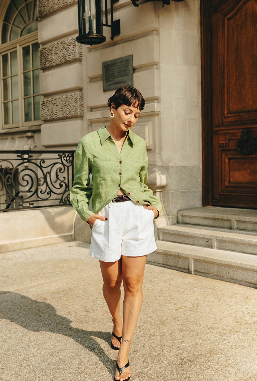 Petite Studio's Benoite Linen Shirt in Olive Green