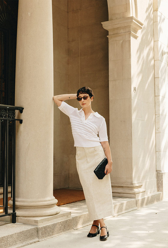 Measurements for Shea Cotton Blend Knit Top in White