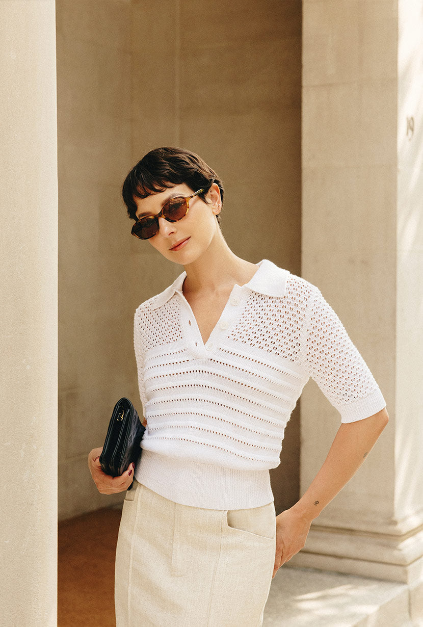 Measurements for Shea Cotton Blend Knit Top in White