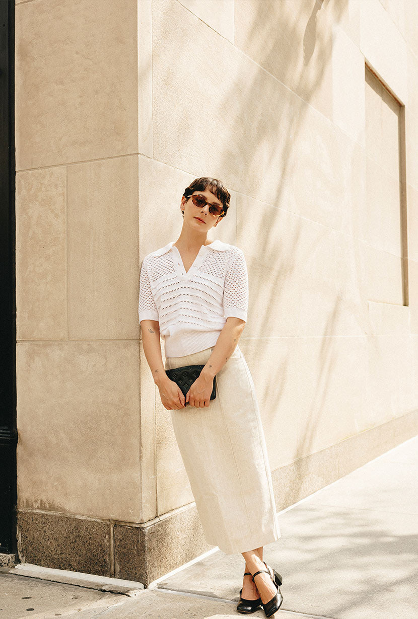 Measurements for Shea Cotton Blend Knit Top in White