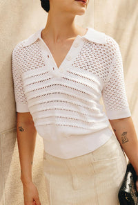 Measurements for Shea Cotton Blend Knit Top in White