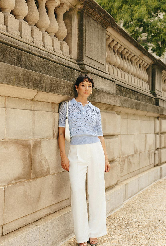 Petite Studio NYC's Shea Cotton Blend Knit Top in Sky