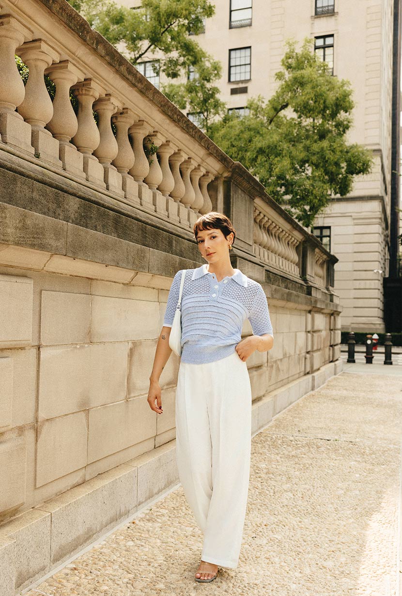 Petite Studio NYC's Shea Cotton Blend Knit Top in Sky