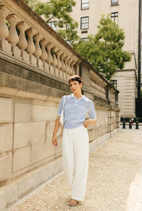 Petite Studio NYC's Shea Cotton Blend Knit Top in Sky