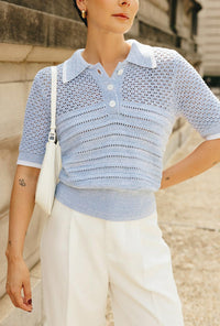Petite Studio NYC's Shea Cotton Blend Knit Top in Sky