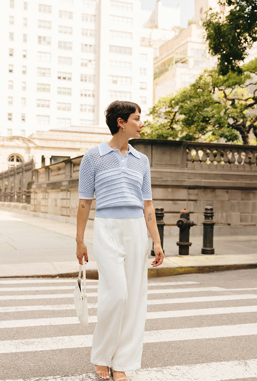 Petite Studio NYC's Shea Cotton Blend Knit Top in Sky