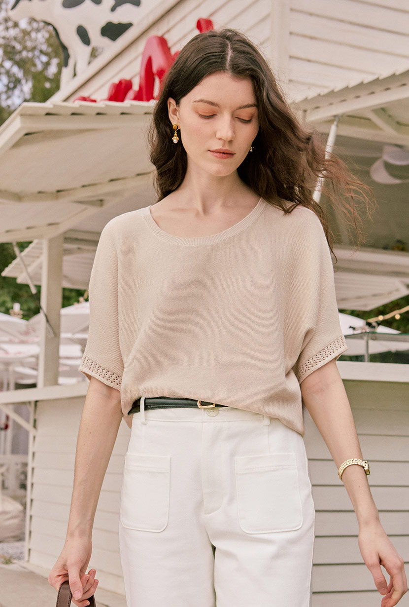 Petite Studio's Franco Cotton Knit Top in Beige