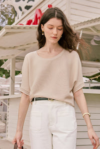Petite Studio's Franco Cotton Knit Top in Beige
