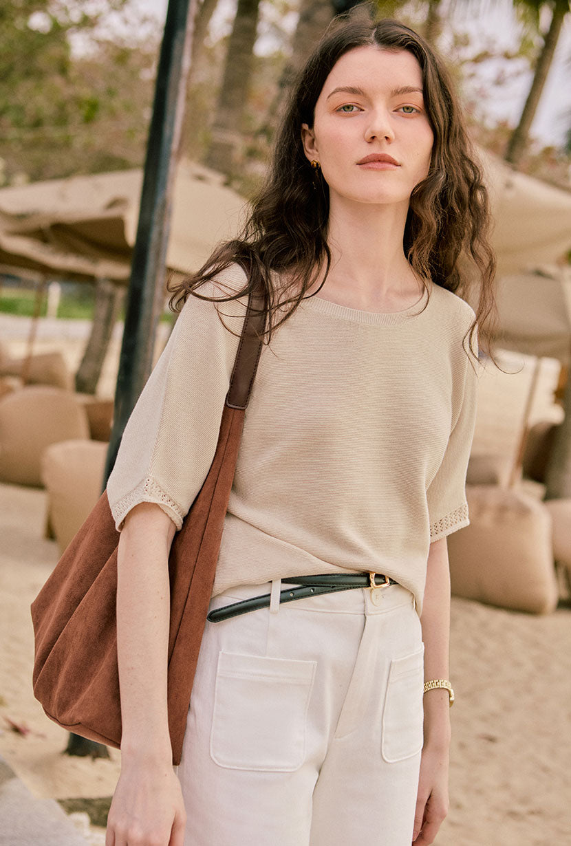 Petite Studio's Franco Cotton Knit Top in Beige