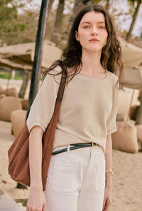 Petite Studio's Franco Cotton Knit Top in Beige