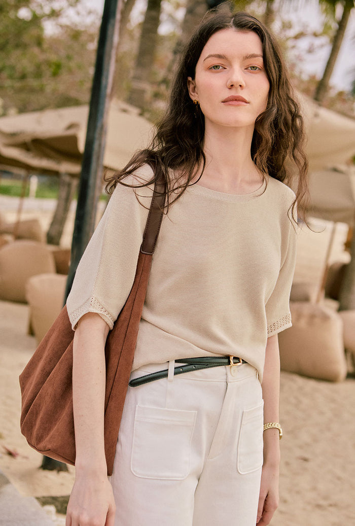 Petite Studio's Franco Cotton Knit Top in Beige
