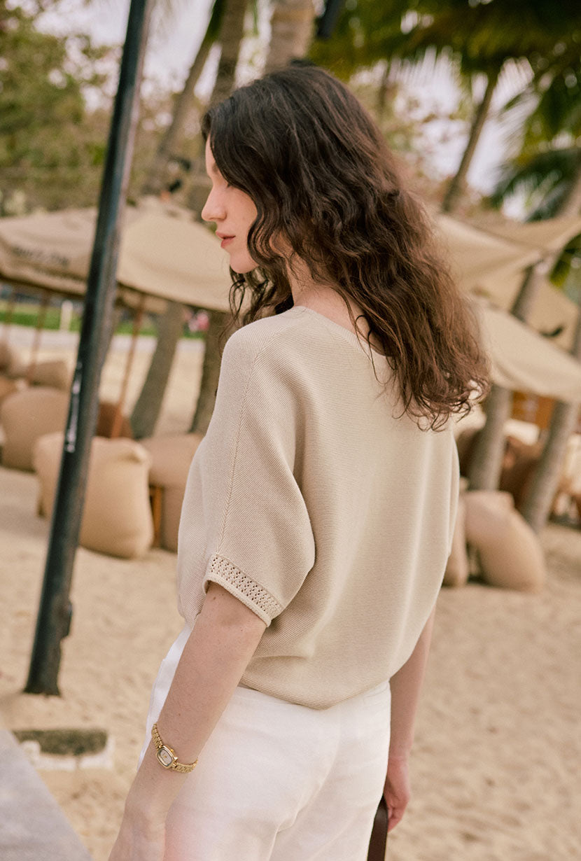 Petite Studio's Franco Cotton Knit Top in Beige