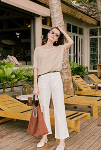 Petite Studio's Franco Cotton Knit Top in Beige