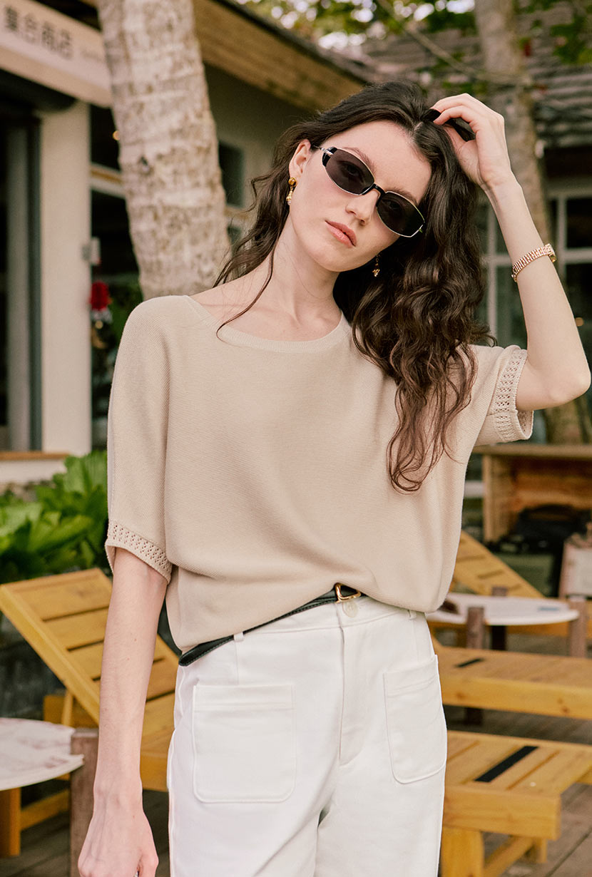 Petite Studio's Franco Cotton Knit Top in Beige