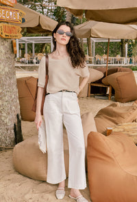 Petite Studio's Franco Cotton Knit Top in Beige