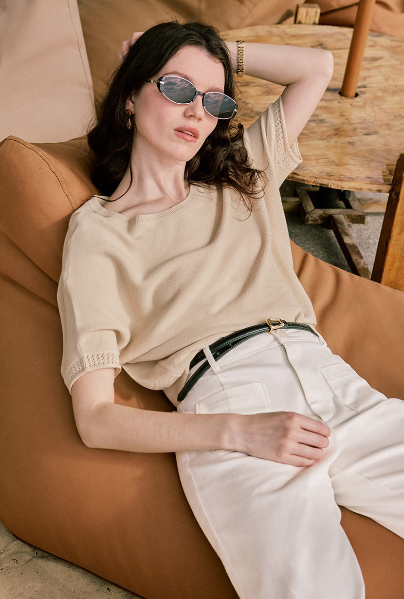 Petite Studio's Franco Cotton Knit Top in Beige